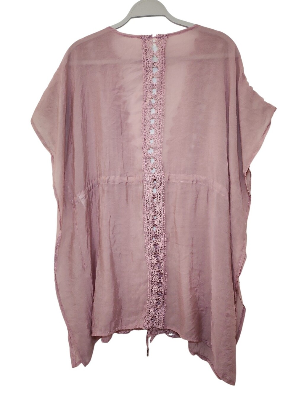 ELAN Women's Vivi crochet Cover Up tie front boho slouchy pink Mauve Lace Sz S - Picture 3 of 16